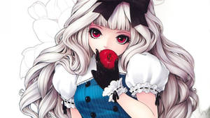 Alice Anime Kawaii Sosteniendo Manzana