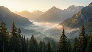Fondo de pantalla de un amanecer tranquilo en la montaña en resolución 1280x720, perfecto para pantallas HD.