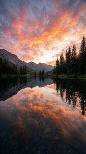 Tranquilo lago de montaña al amanecer con reflejos vívidos, perfecto para iPhone 11 Pro Max.