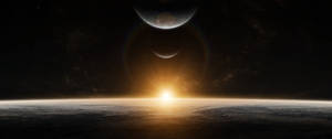 Fondo de pantalla de amanecer espacial iluminando planetas — 3440x1440 Fondos de pantalla