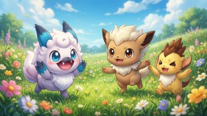 Fondo de pantalla adorable de Pokémon de la región de Galar jugando.