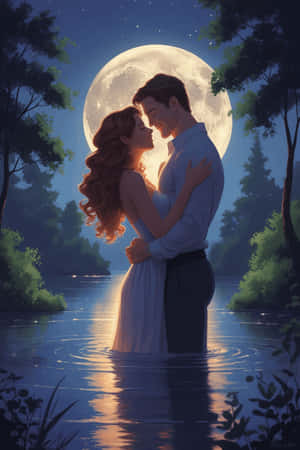 amor,romance,pareja,luz de luna,noche,corazones,san valentín,beso,sueños,lindo