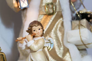 Fondo de pantalla de ángel navideño con flauta — Ángeles de navidad Fondos de pantalla