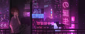 Anime Chica Fumando Luces Cyberpunk Ciudad Doble Monitor