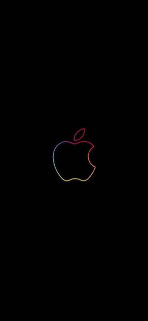 Fondo de pantalla para iPhone XR con logo de Apple con borde de arcoíris sobre fondo negro — iPhone 13 Mini Fondos de pantalla