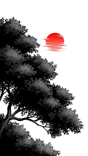 tinta,árbol,sol,minimalista — 1440x2560 Fondos de pantalla