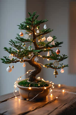 navidad,árbol,miniatura,adornos,esferas,copos de nieve,estrellas,luces de hadas,festivo,feriado,decoración,acogedor,cálido,madera,mesa — Navidad GIF Fondos de pantalla