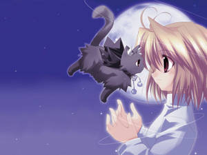 Arcueid Brunestud Anime Kawaii con Gato Volador