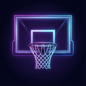 Aro de baloncesto minimalista delineado con neón sobre un fondo oscuro cyberpunk. — Baloncesto Fondos de pantalla