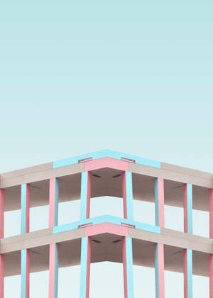 Fondo de pantalla de arquitectura minimalista de un edificio en tonos pastel azul y rosa — Oppo Pad 4 Pro Fondos de pantalla