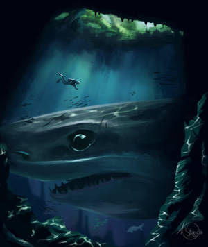 Fondo de pantalla de Arte de Buzo y Tiburón — Galaxy Z Fold 6 Fondos de pantalla