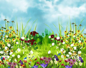 Arte de campo de flores primaverales lindas