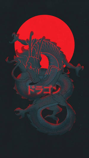Arte de dragón japonés con sol rojo — Dragón japonés Fondos de pantalla