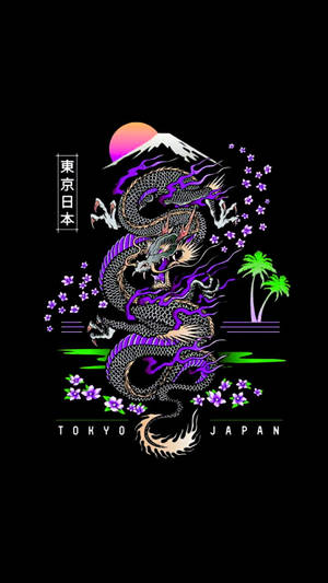 Arte de dragón japonés con el Monte Fuji — Dragón japonés Fondos de pantalla