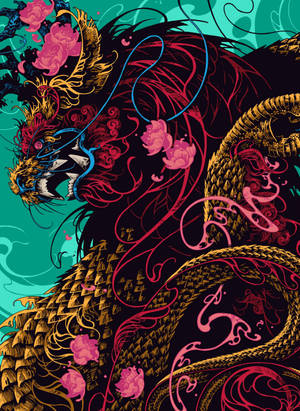 Arte de Dragón Japonés con Loto Rosa — Dragón japonés Fondos de pantalla
