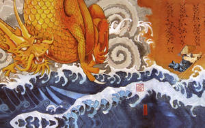Arte de dragón japonés en océano agitado — Dragón japonés Fondos de pantalla