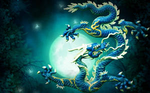 Arte de dragón japonés con luna llena — Dragón japonés Fondos de pantalla