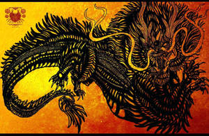 Arte de dragón japonés con escamas negras — Dragón japonés Fondos de pantalla