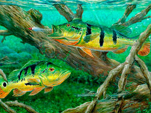 Fondo de pantalla de arte de peces verdes geniales pintados