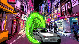 Arte de Rick y Morty con Estética JDM — Coche en movimiento Fondos de pantalla