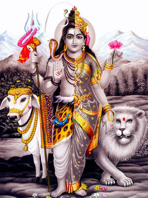 Arte pop colorido de Shiva Parvati en Ardhanarishwar
