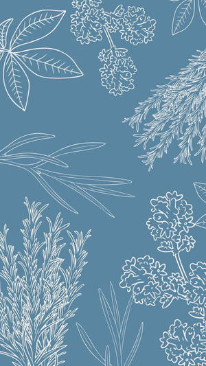 Arte simple de plantas en azul estético