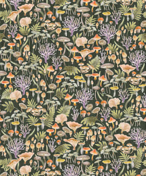 Arte Vintage de Hongos y Plantas Adorables — Champiñón lindo Fondos de pantalla