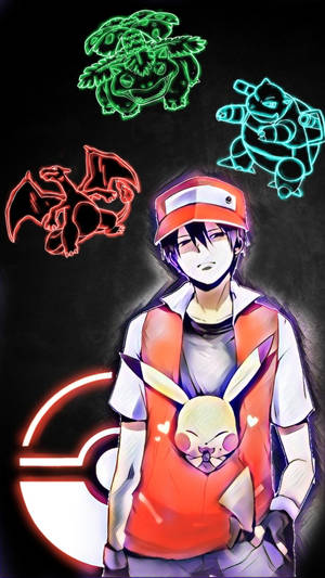 Ash y Pikachu gráfico HD años adolescentes — Estética neón Fondos de pantalla