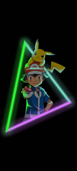 Ash y Pikachu HD con triángulo neón — Pokemon Fondos de pantalla