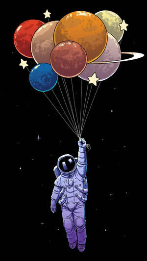 Astronauta de Dibujos Animados con Globos de Planeta