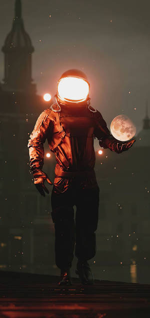 Fondo de pantalla Astronauta Sosteniendo la Luna Fantasía — iPhone 16 Pro Max Fondos de pantalla