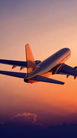 Atardecer con avión blanco ascendiendo Android — Atardecer Fondos de pantalla
