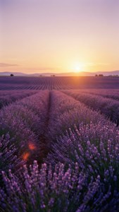Fondo de pantalla de Suaves campos de lavanda al atardecer.