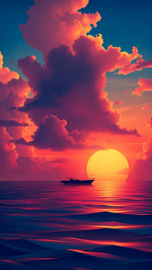 Atardecer,Océano,Bote,Nubes,Hora Dorada,Sereno,Horizonte,Cielo Púrpura,Naturaleza,Olas. — Atardecer Fondos de pantalla