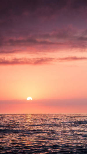 Atardecer nublado rosa en el océano — Vista al océano Fondos de pantalla