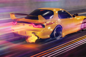 Autos JDM amarillos en movimiento