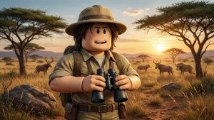 Embárcate en una aventura de safari con un avatar de Roblox en la sabana. — 1280x720 Fondos de pantalla