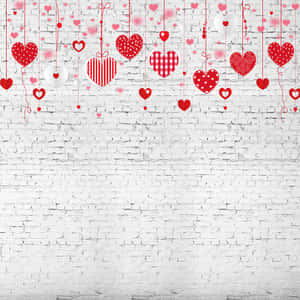 Banner rojo de corazones lindos del Día de San Valentín con pared de ladrillos — Lindo día de San Valentín Fondos de pantalla
