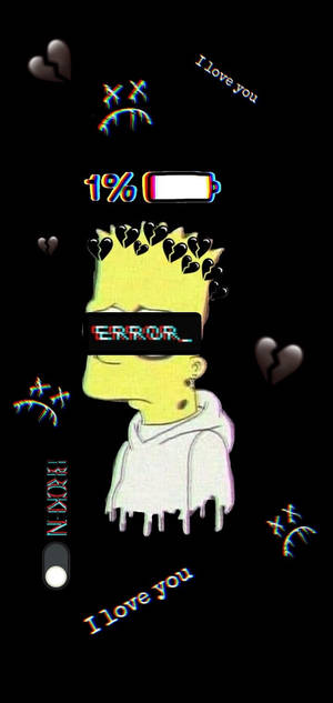 Fondo de pantalla de Bart Simpsons triste con porcentaje de batería — iPhone 14 Plus Fondos de pantalla