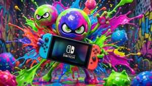 Fondo de pantalla energético de los inklings de Splatoon con Nintendo Switch