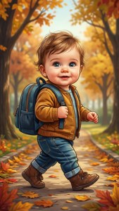 Un bebé de caricatura caminando en un parque durante el otoño — iPhone 5 Fondos de pantalla