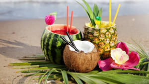 Fondo de pantalla de Bebidas Tropicales de Sandía, Piña y Coco — Chromebook Fondos de pantalla