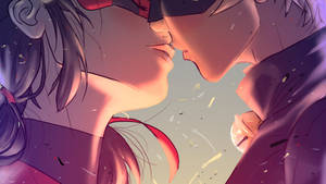 Fondo de pantalla del beso de Ladybug y Cat Noir superhéroes