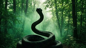 Bosque esmeralda con una silueta de serpiente para una estética Slytherin inspirada en la naturaleza.