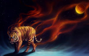 Fondo de pantalla de arte digital abstracto de tigre ardiente y luna — Arte abstracto GIF Fondos de pantalla