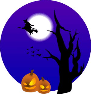 Bruja de Halloween Volando Bajo la Luna Llena — Kawaii halloween Fondos de pantalla