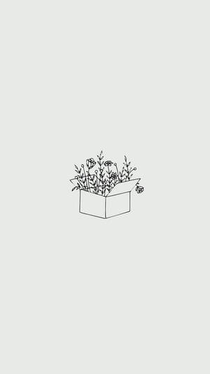 Caja Estética Minimalista Llena de Flores Dibujo a Pluma — Estética minimalista Fondos de pantalla