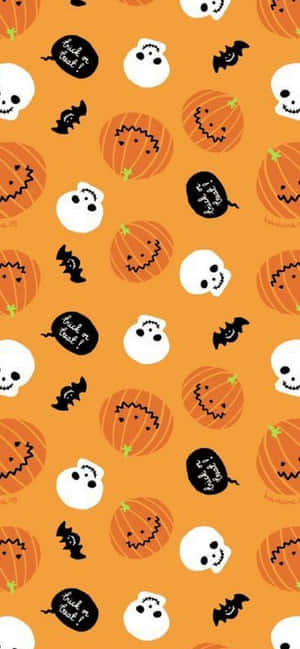calabazas de Halloween y calaveras sobre fondo naranja — 1170x2532 Fondos de pantalla
