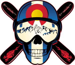 Calavera Temática de Colorado con Casco de Snowboard y Gafas