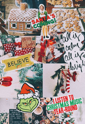 Fondo de pantalla de calcomanías de collage navideño